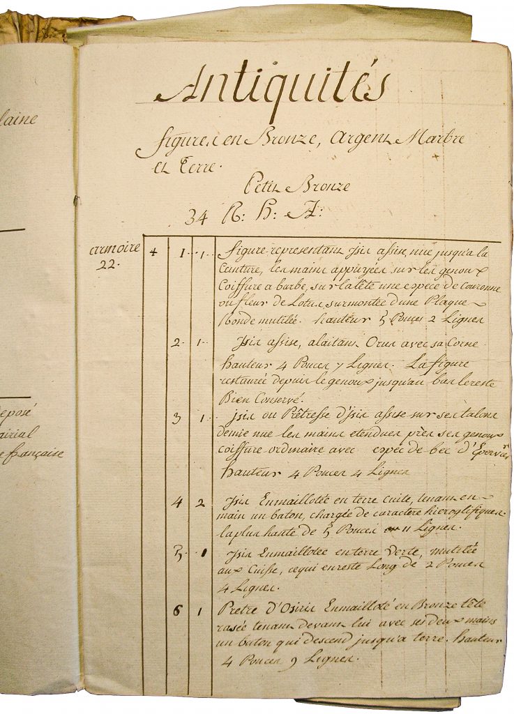 Abb. 3: Antiquités: figures en bronze, argent, marbre etc., Sammlung Robien, Rennes, 1793/94, Archives nationales, Paris, F171270A.