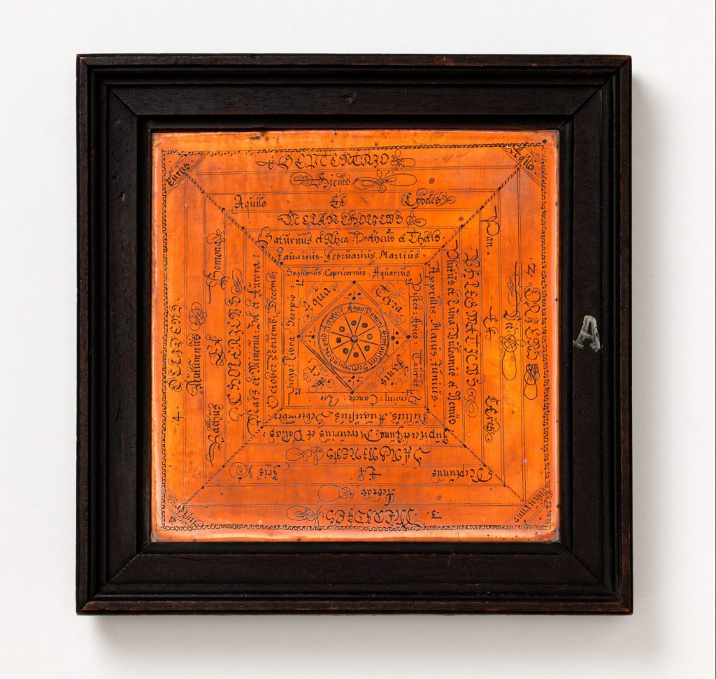Abb. 12: Tafel mit kabbalistischen Beschriftungen, 1608. Landesmuseum Württemberg, Stuttgart.