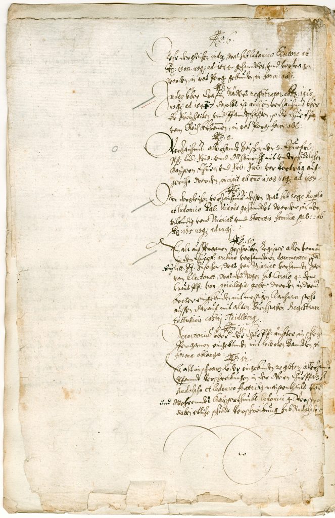 Abb. 4: Verzeichnis der aus Heidelberg nach München gebrachten Dokumente, 1623, München – Innenansicht. Bayerisches Hauptstaatsarchiv München, Dreißigjähriger Krieg Akten 169, fol. 66v.