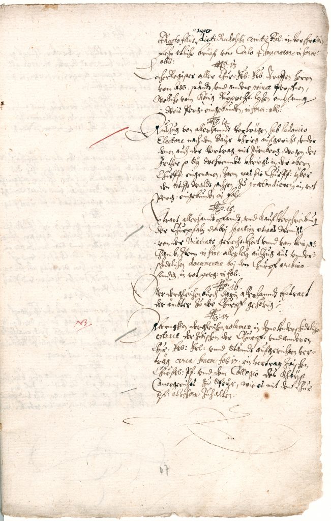 Abb. 4: Verzeichnis der aus Heidelberg nach München gebrachten Dokumente, 1623, München – Innenansicht. Bayerisches Hauptstaatsarchiv München, Dreißigjähriger Krieg Akten 169, fol. 67r.