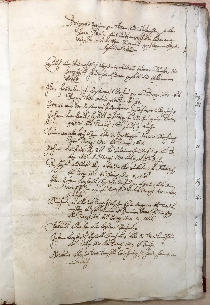 Abb. 8: Verzeichnis der Dokumente und Schriften aus Württemberg, Haus- Hof und Staatsarchiv Wien, AB 125.