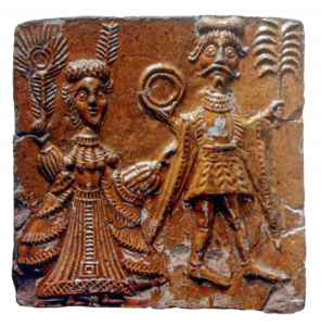 Fig. 21. Jankowo Dolne, site 21. Tile with a wedding scene. After: Janiak 2003, p. 84, Fig. 143.